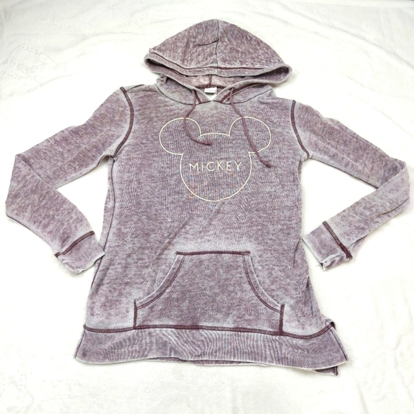 Disney Tops - DISNEY WOMEN'S PURPLE METALLIC OUTLINED MICKEY MOUSE GAUZE HOODIE SIZE SMALL